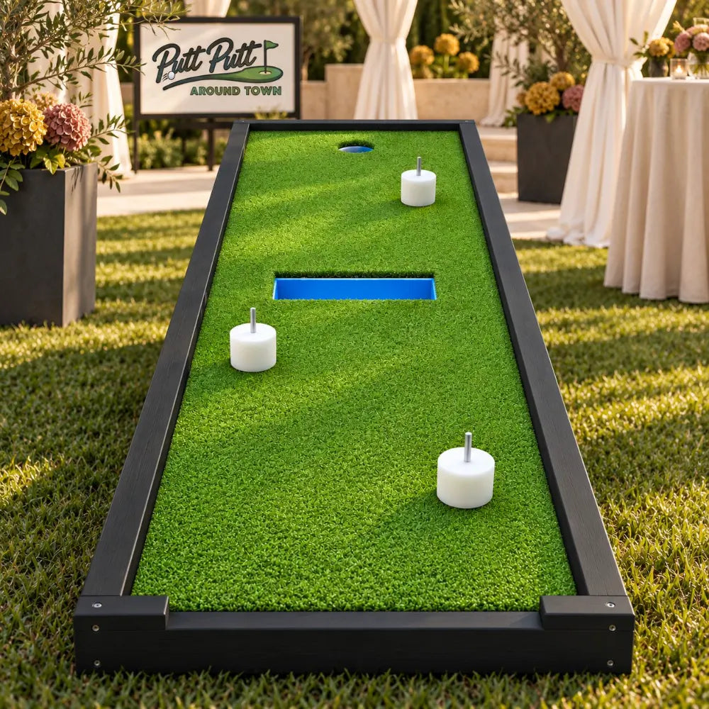 A single lane with obstacles on a lawn