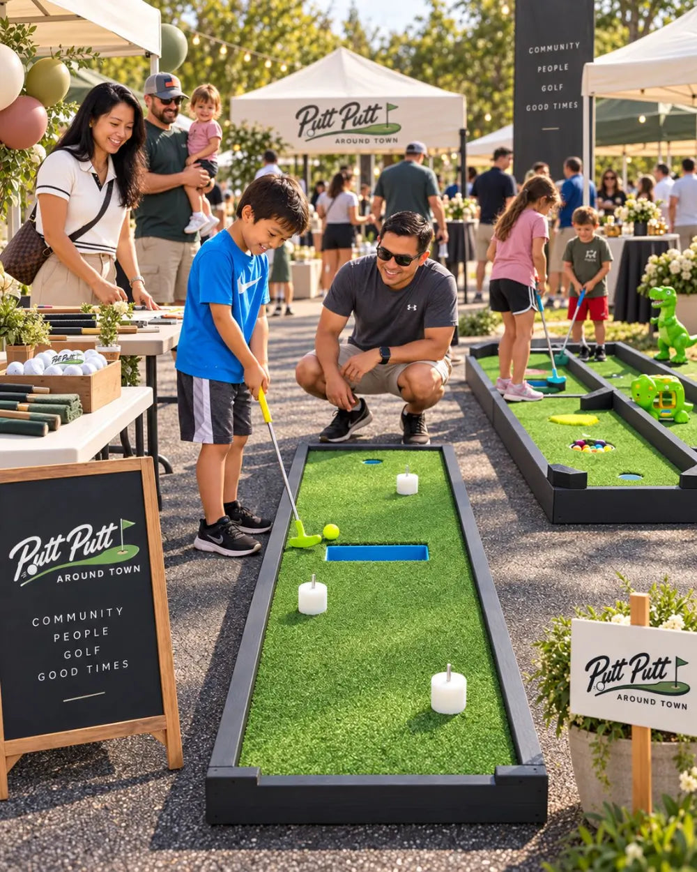 Families playing at a community event
