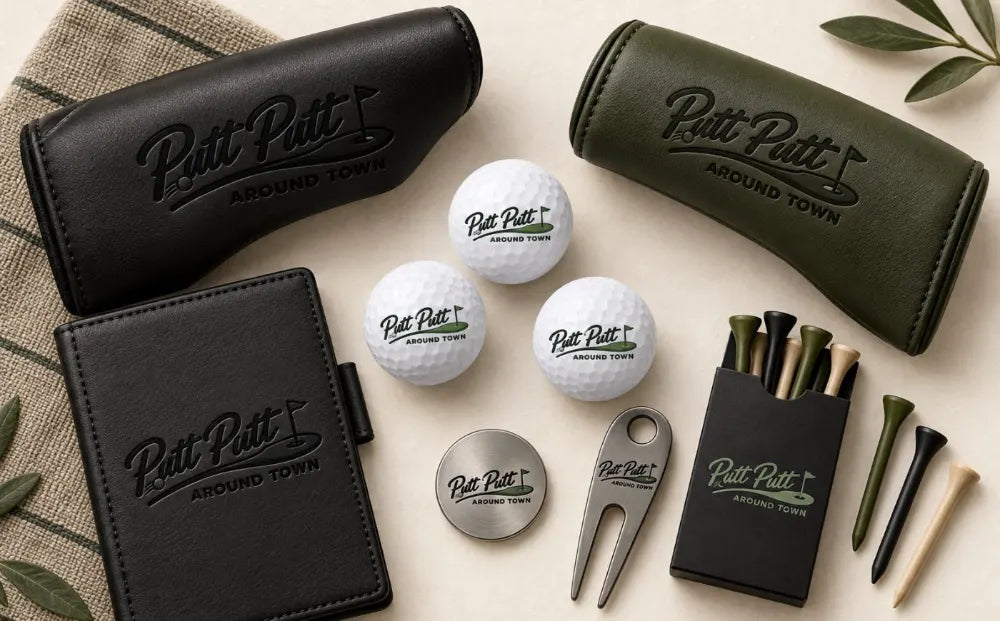 Branded head covers, scorebook, logo balls and tees